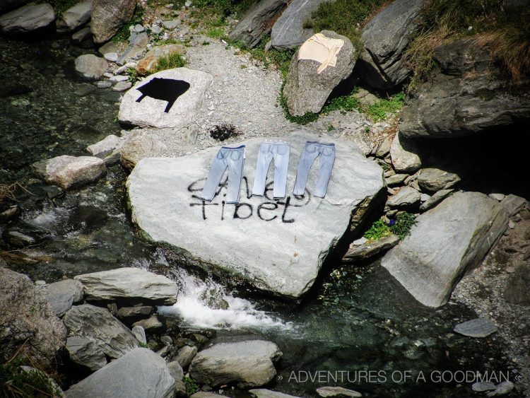 Free Tibet — and dry some pants by the Bhagsu Waterfall in Dharamasala, India