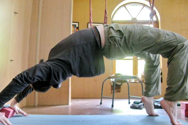 Me working hard at my form during Iyengar Yoga training in Bhagsu, India