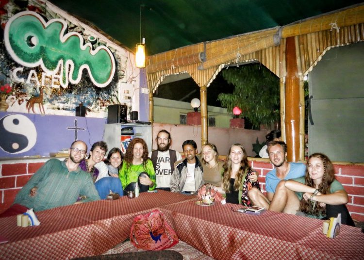 Tourists at the Oasis Cafe in Rishikesh, India