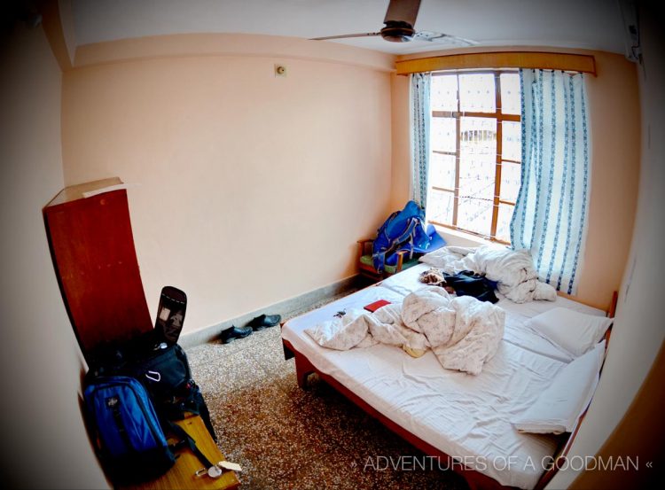 Our clean and functional room at Loling Guest House in McLeod Ganj, India