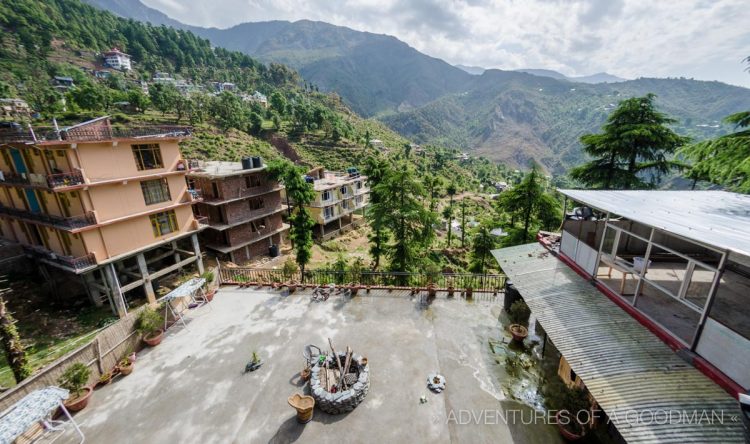 The patio and view that greeted us every day from the India Suite at Siddharth House in McLeod Ganj, Dharamsala, India