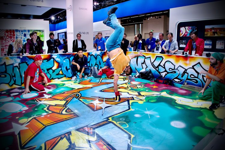 These break dancers always come on at the Samsung booth just after I finish my presentation