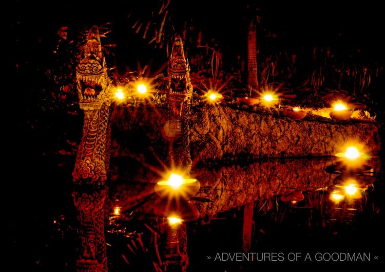 Naga Heads and Reflecting Candles at Wat Pan Tao - Asanha Bucha Day - August 2, 2012 - Darker Levels