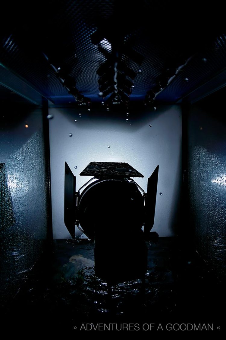 I found the inside of this rain simulator far more interesting than the image it was projecting on a wall