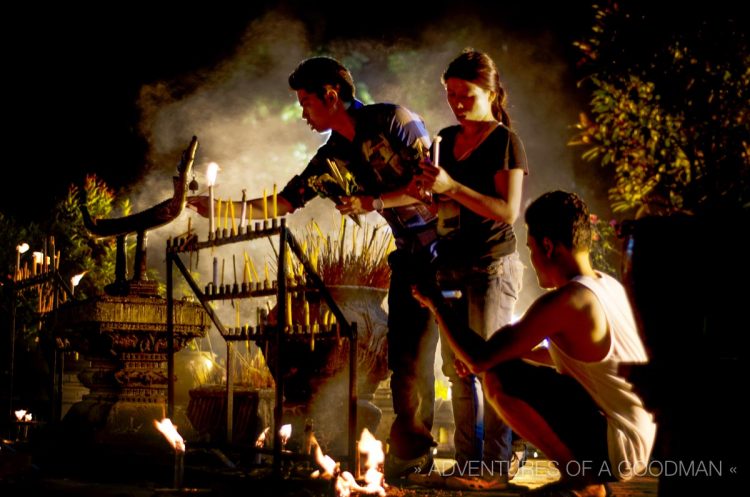 Locals praying at Wat Chedi Luang on Asanha Bucha Day - August 2, 2012