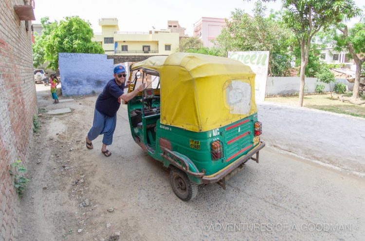 Part of my driving experience involved pushing Malik's tuk tuk back to where I started