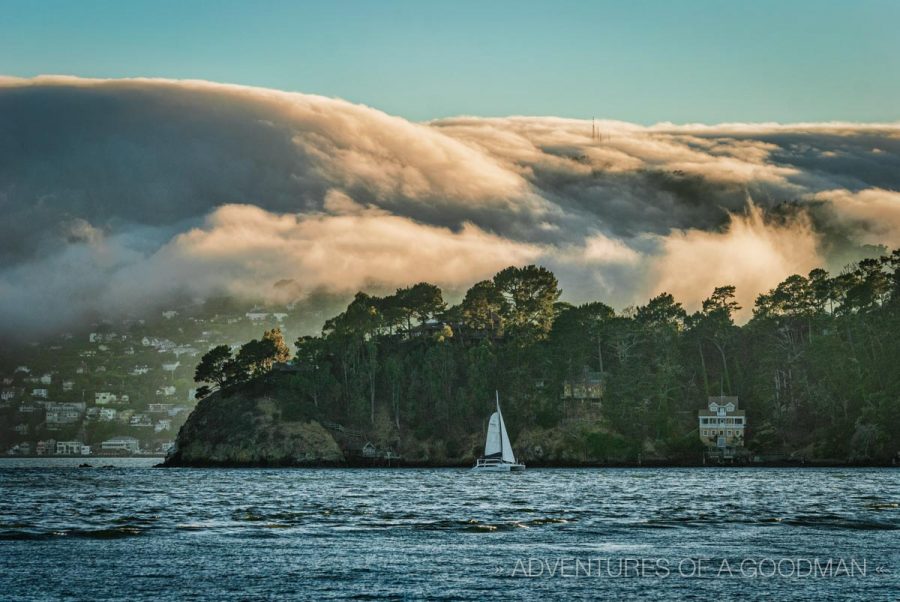 My postprocessed photograph of the fog rolling in over the Marin Headlands