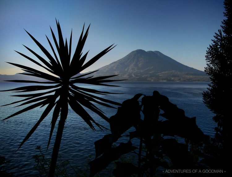 A sunrise over Lago Atitlan in Guatemala, as seen from Casa Del Mundo