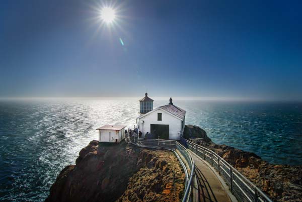 Looking up at the Point Reyes Lighthouse, Marin County, California, USA