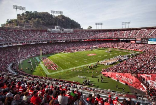 The San Francisco 49ers play a game of football at Candlestick park on November 13, 2011