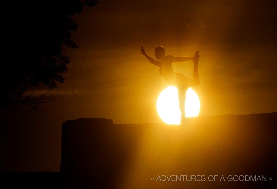 Carrie does yoga at sunset on Romblon Island in the Philippines