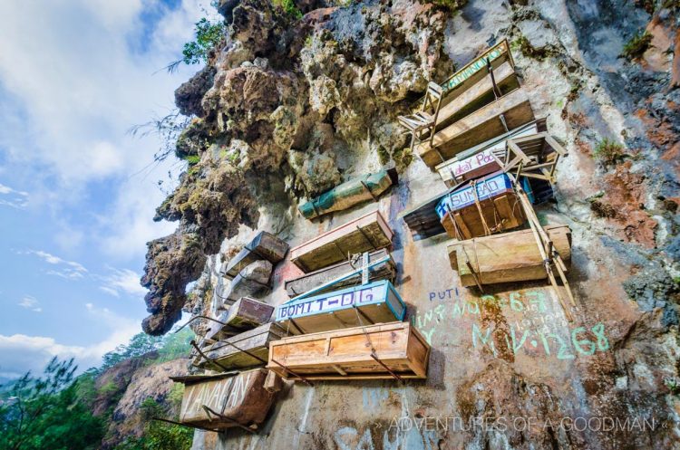 Coffins hang from the mountainside in Sagada, Philippines