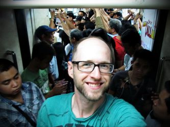 Me towering above the rest of the folks in a Manila LRT subway car