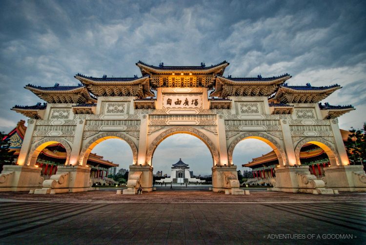 Setting up my tripod to take this photo is what led me to meet Professor Yang - You can see the Chiang-Kai Shek Memorial Hall lit up through the center arch