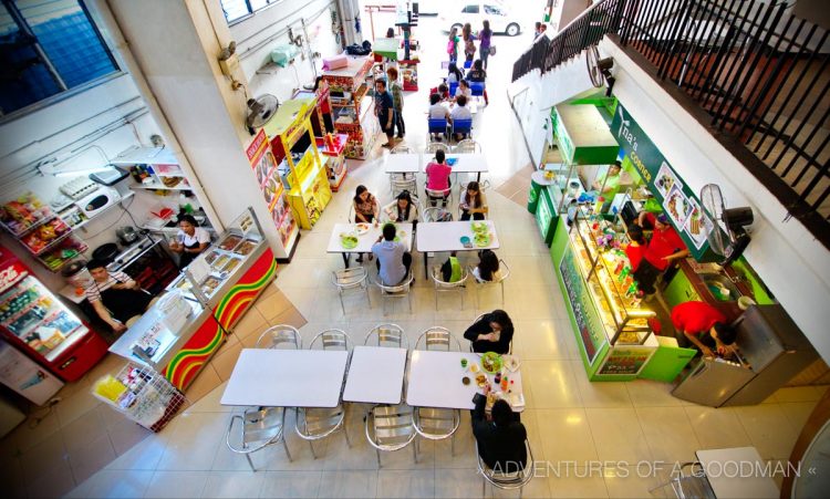 The food court next to DeLa Salle University is full of fast food and nothing else.