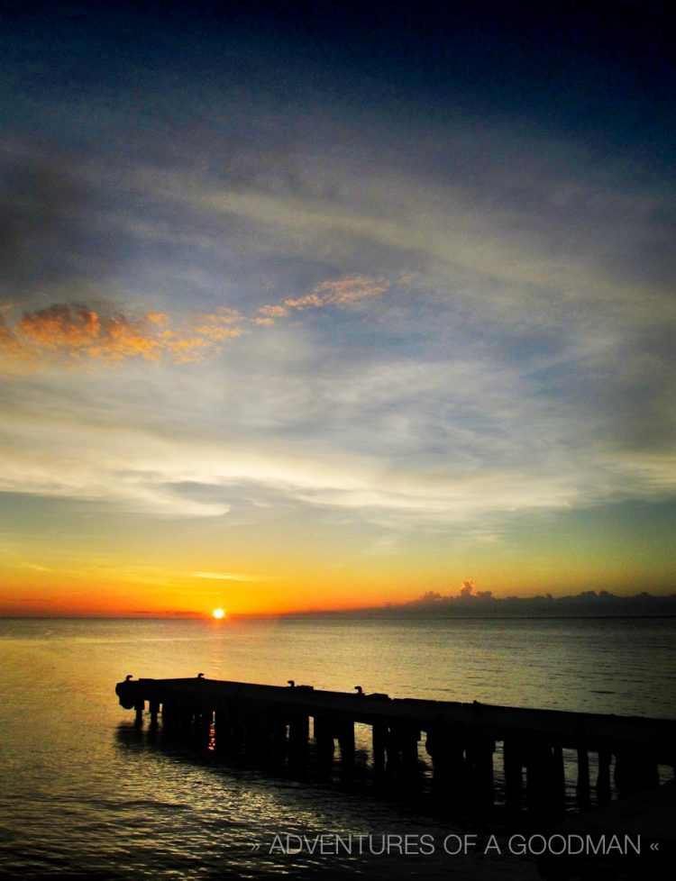A sunset over the docks of Odiongan Pier in Romblon Province, Philippines
