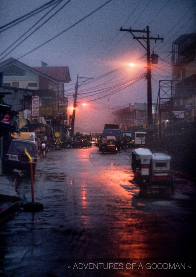 A foggy and rainy street in Abatan, Buguias, Benguet, Philippines