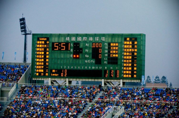 The scoreboard at Taoyaun International Baseball Stadium