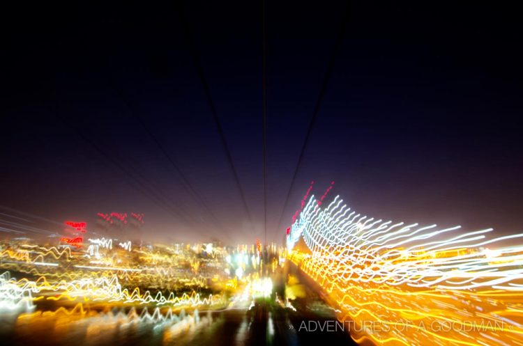 The view of the Queensboro Bridge and Roosevelt Island from the aerial tramway