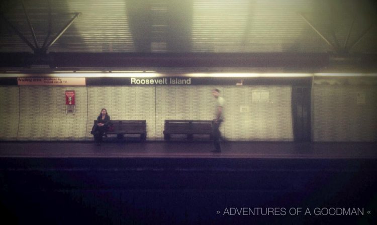 A camera phone photo of the Roosevelt Island subway station
