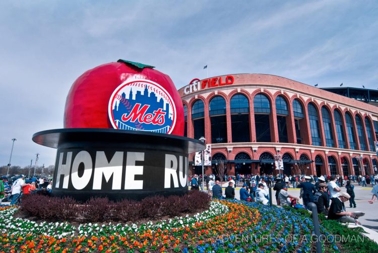 The old Shea Stadium home run apple is now located in front of Citi Field