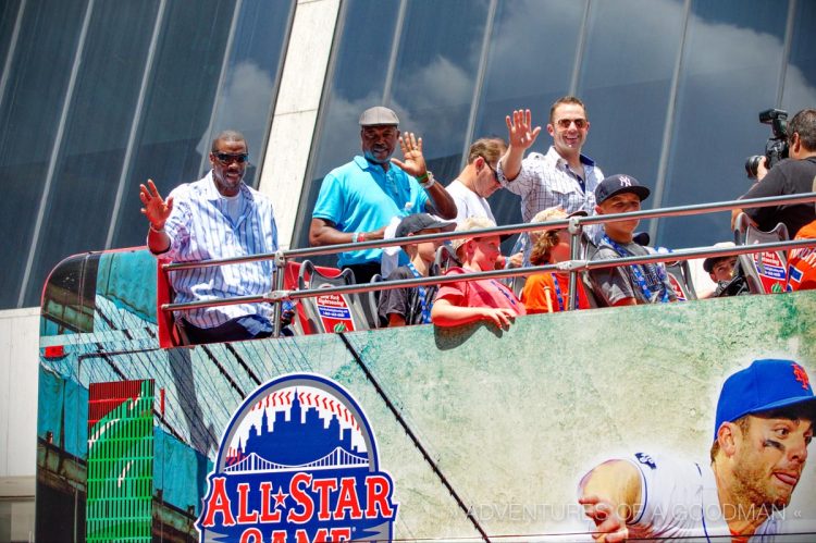 David Wright and Doc Gooden earlier in the day during the Red Carpet Parade in Bryant Park