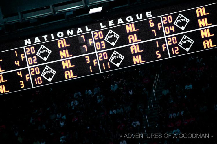 The out of town scoreboard showed previous All Star Game scores. If you look below the word “National,” you will find The Tie