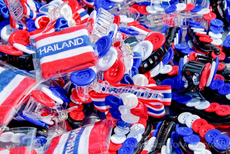 Pro-Thailand merchandise for sale near the Central Government Complex in Bangkok