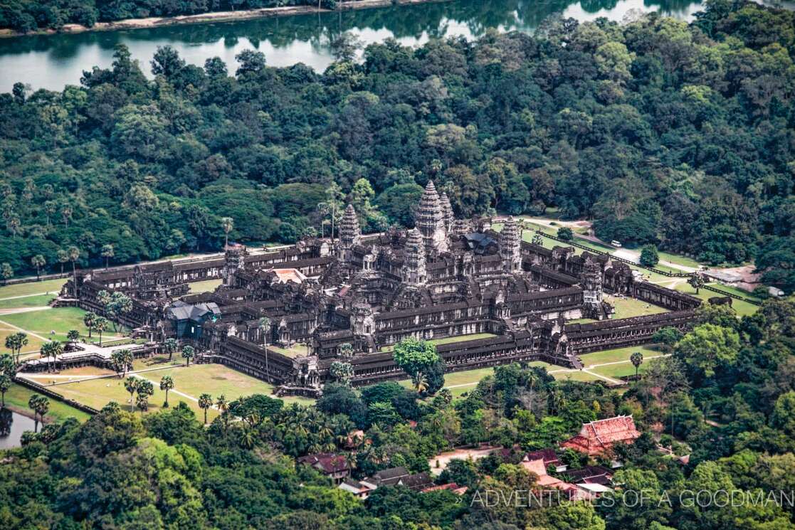 The temple complex from the window of a Helistar helicopter.