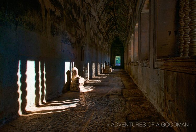 The inner walkways of the second floor catch beautiful late afternoon light