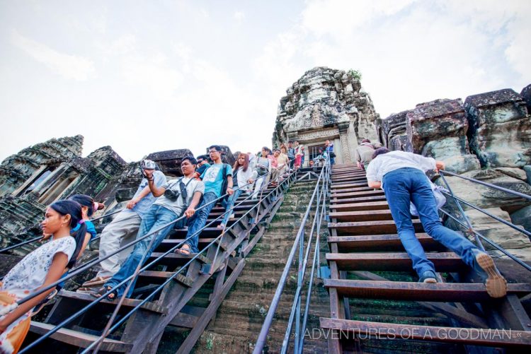It’s a steep climb to get to the top of Angkor Wat.