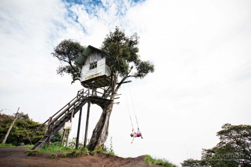 Carrie goes for a swing into nothingness in Banos, Ecuador