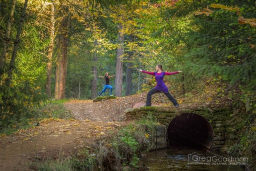 Carrie and Ariella show off some yoga moves in Nevada City, California