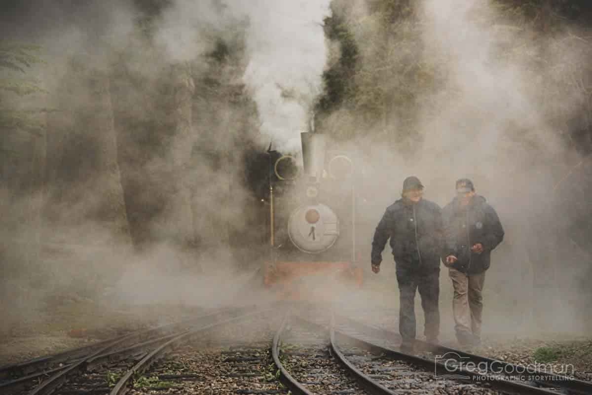 Workers on the tracks of el Tren del Fin del Mundo in Tierra del Fuego, Patagonia, Argentina