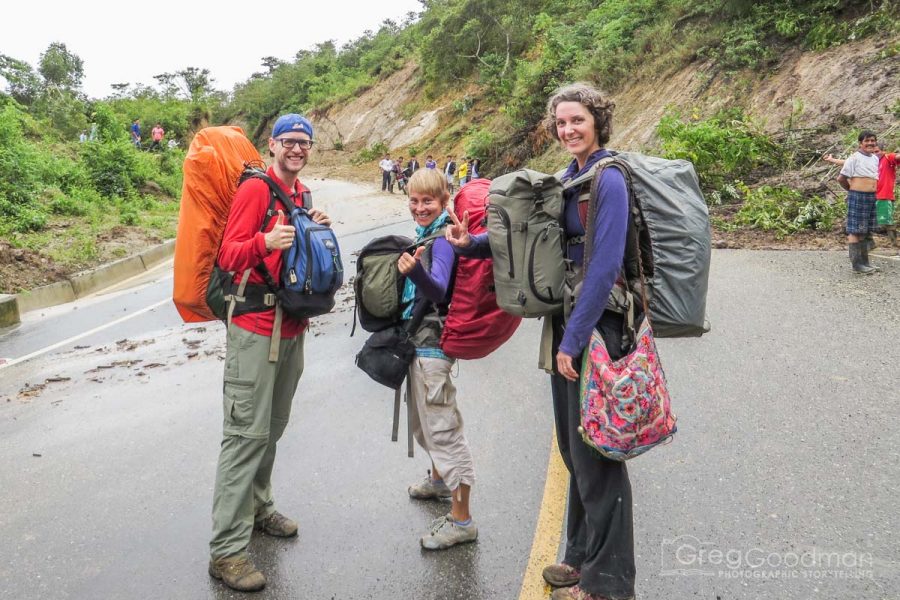 Our fearless landslide hiking crew: Me, Gosha and my wife, Carrie