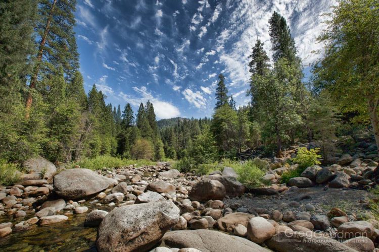 The Swinging Bridge area near Wawona Cabins in Yosemite National Park