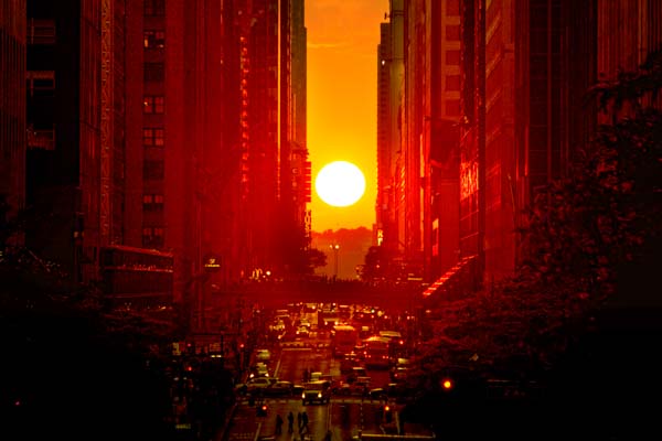Manhattanhenge over 42nd Street in New York City