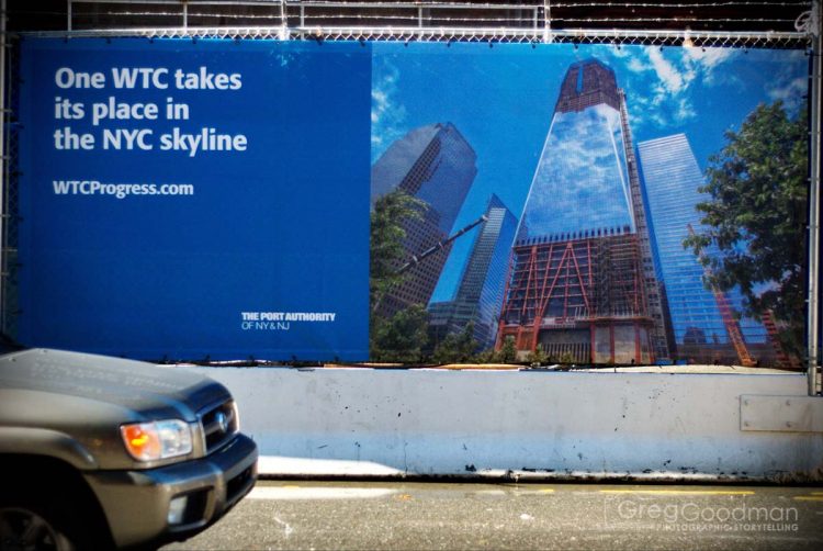 A sign promoting the early days of Freedom Tower construction in October, 2011.