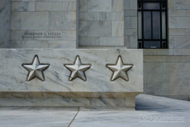 Outside the Federal Reserve Building.