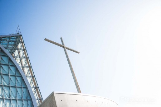 This cross stands tall above the main entranceThis cross stands tall above the main entrance