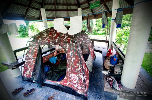 Our tent and covered sleeping area at the Lam Takong Campground.