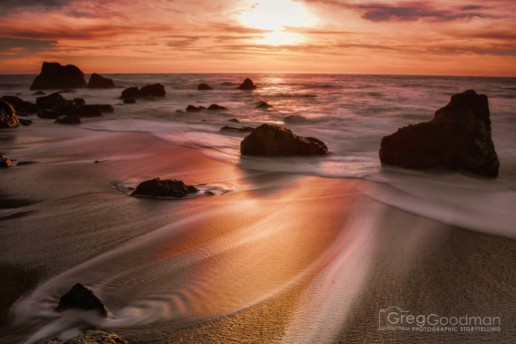 The waves ebb and flow along Schoolhouse Beach in Bodega Bay.