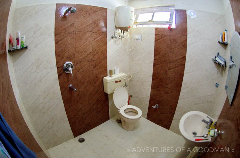 A bathroom in the Bhagsu Villas in McLeod Ganj, India