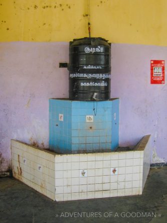 Drinking water in an Indian train station