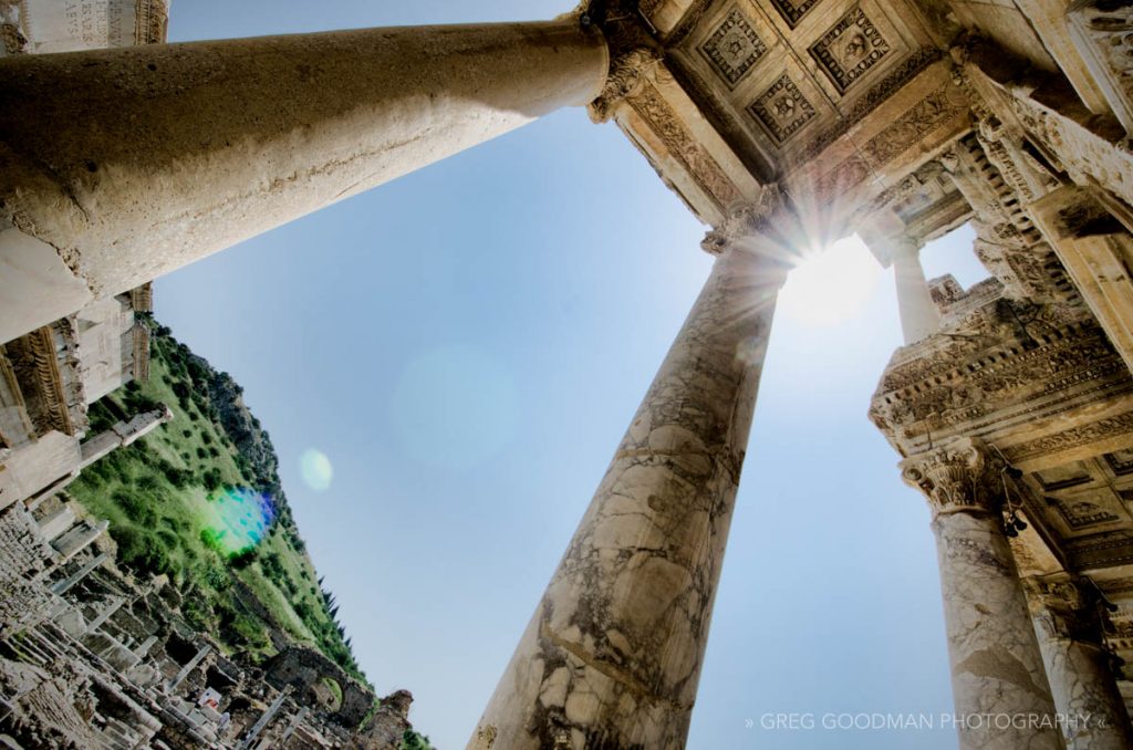 Looking up at the Library of Celsus at Ephesus