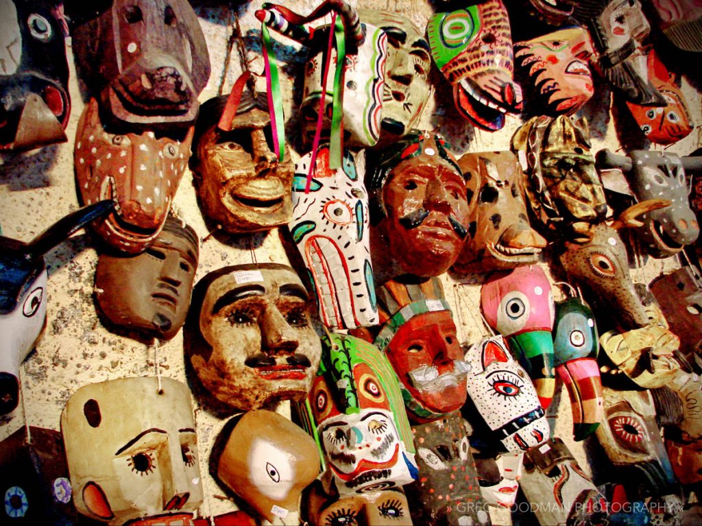 Masks for sale in an Antigua market - Guatemala