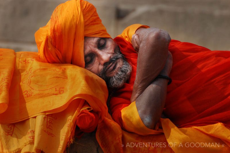 A sleeping Sadhu along the shores of the Ganges River