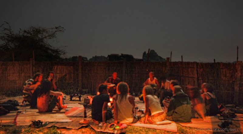 A full moon drum circle at the Arba Mistika Guesthouse in Hampi, India