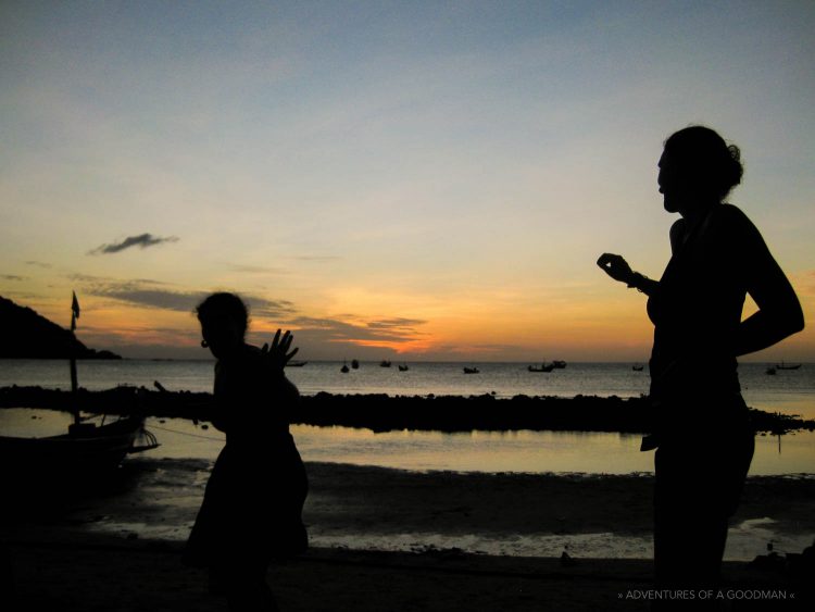 Sunrise dancing at the Full Moon Party in Thailand