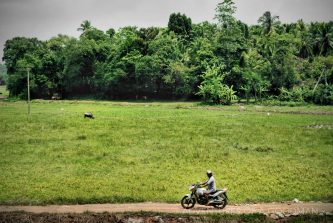 Riding a motorcycle along the Sri Lankan countryside